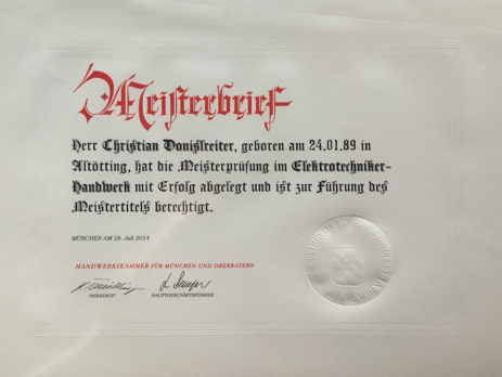 Meisterbrief Donislreiter