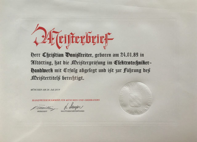 Meisterbrief Donislreiter